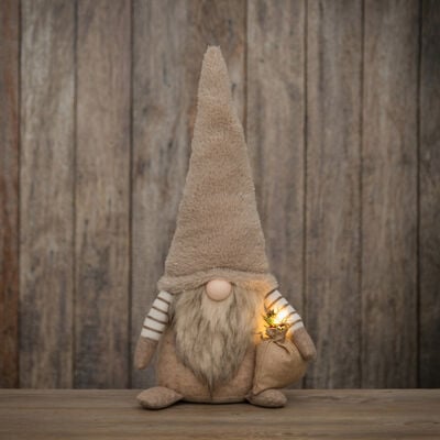 Winteria Tonttu ja lahjasäkki LED-valolla 60 cm vaaleanruskea/valkoinen